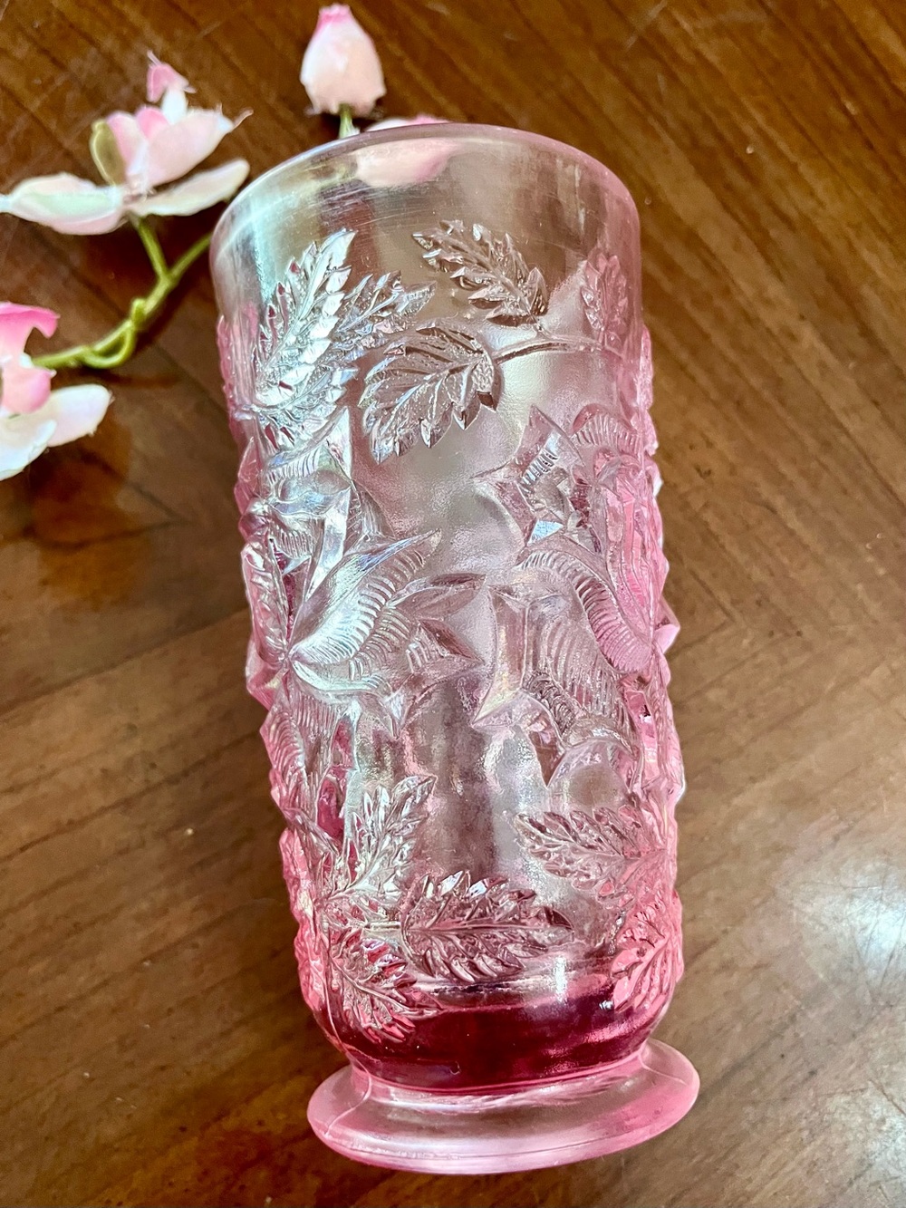 Vintage Tiara Pink "Empress" Iced Tea Glass 6.25” Tall -Heavy Pressed Glass